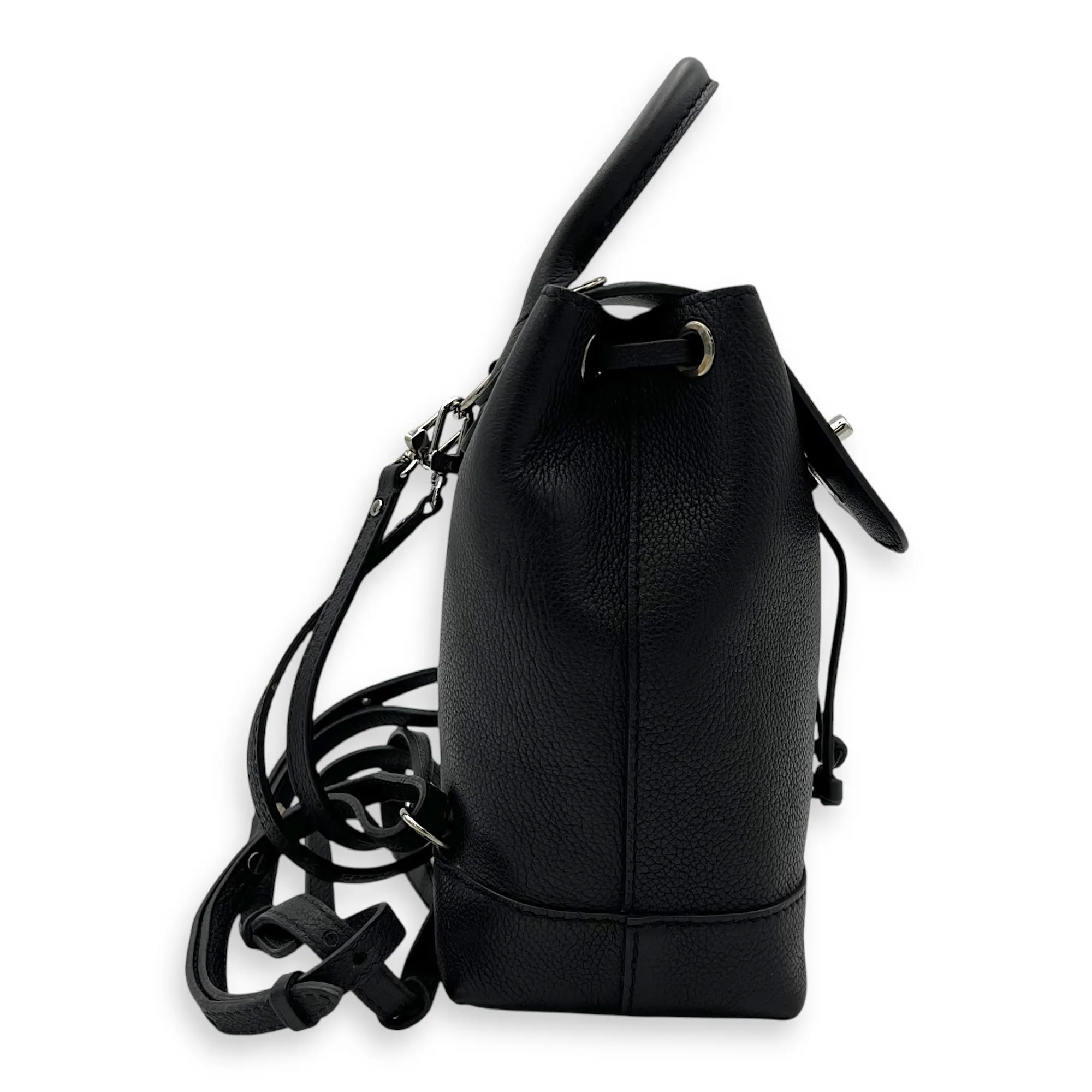 Lock Me Backpack Black in Calfskin, Silver hardware