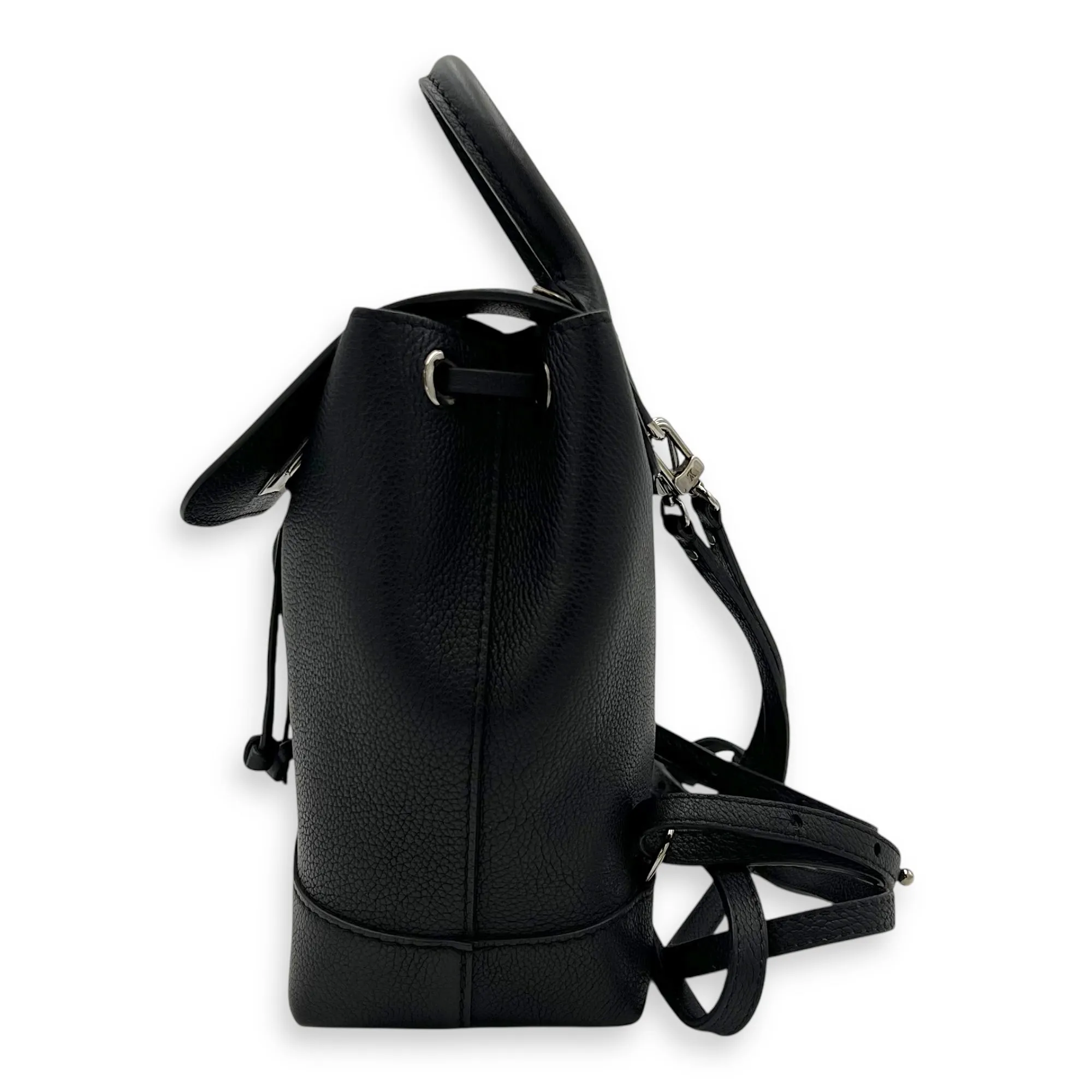 Lock Me Backpack Black in Calfskin, Silver hardware