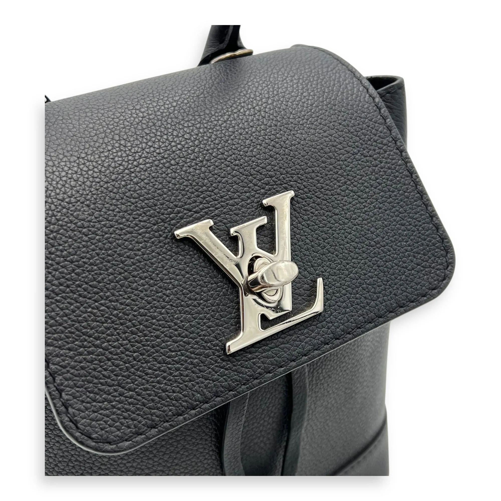 Lock Me Backpack Black in Calfskin, Silver hardware