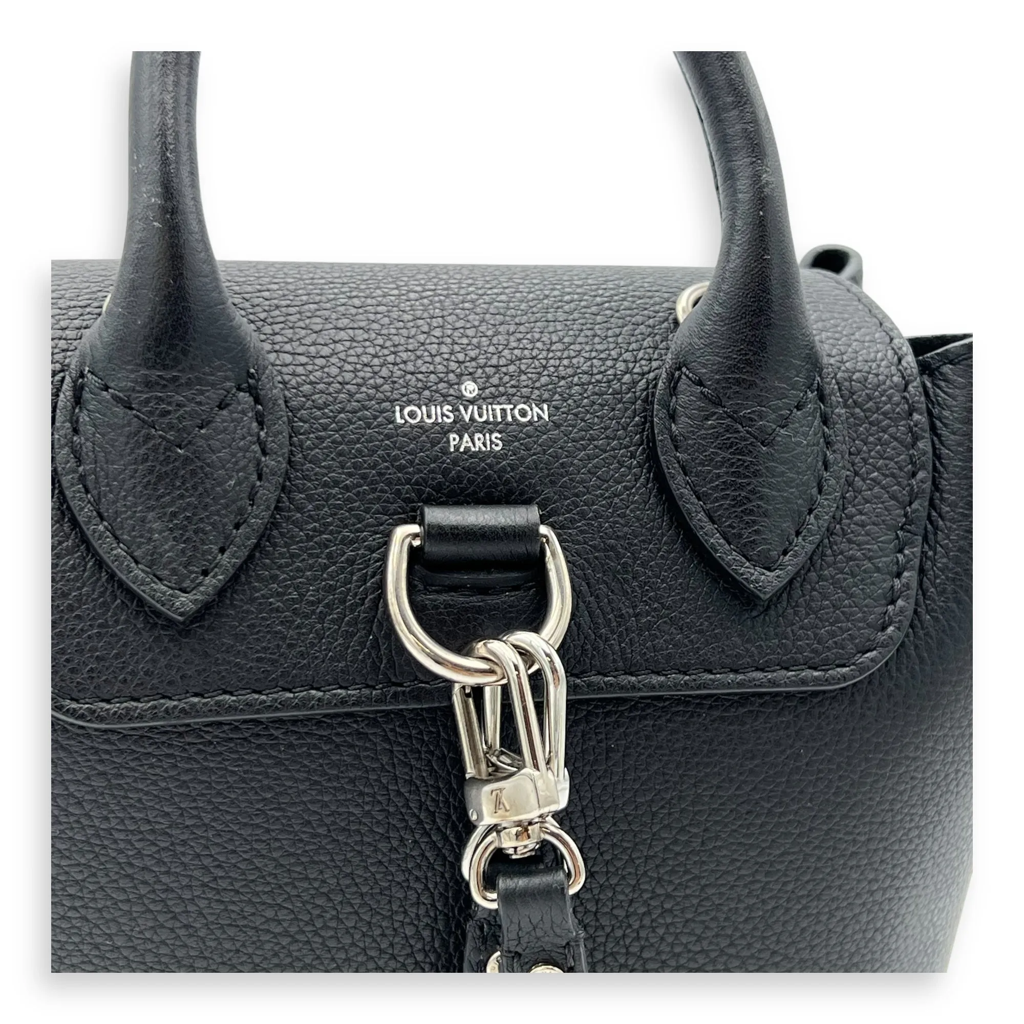 Lock Me Backpack Black in Calfskin, Silver hardware