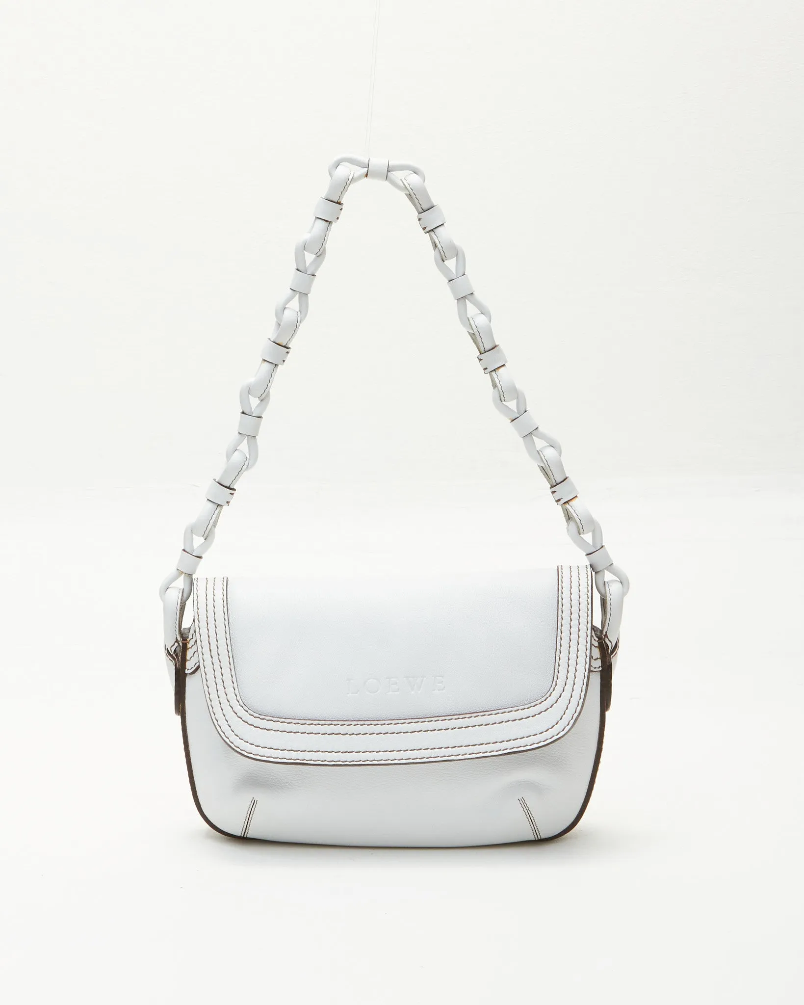 Loewe White Leather Woven Handle Shoulder Bag