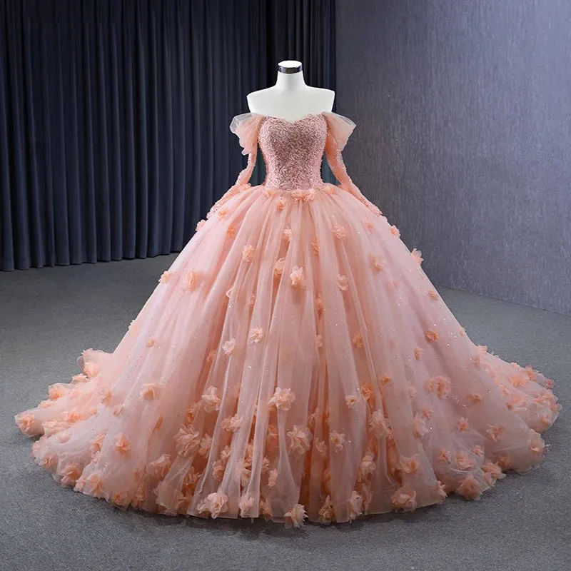 Luxury Ball Gown Evening Party Dresses Full Sleeves Sweetheart Quinceanera Dresses