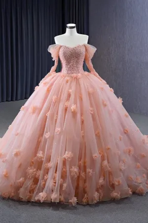 Luxury Ball Gown Evening Party Dresses Full Sleeves Sweetheart Quinceanera Dresses