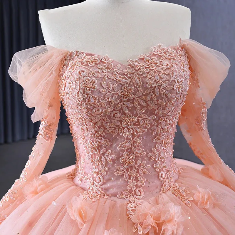 Luxury Ball Gown Evening Party Dresses Full Sleeves Sweetheart Quinceanera Dresses
