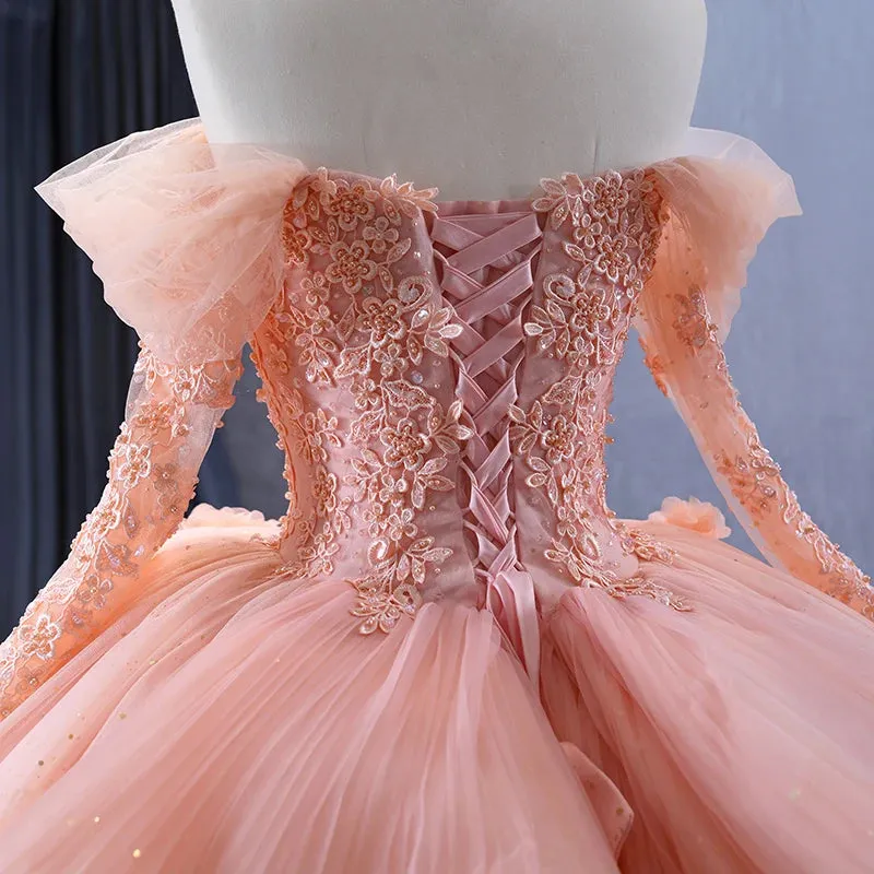 Luxury Ball Gown Evening Party Dresses Full Sleeves Sweetheart Quinceanera Dresses