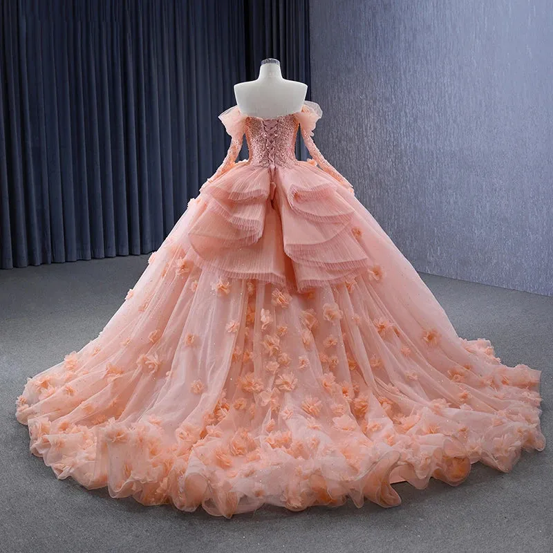 Luxury Ball Gown Evening Party Dresses Full Sleeves Sweetheart Quinceanera Dresses