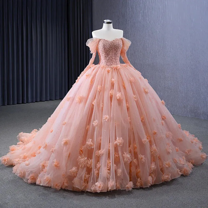 Luxury Ball Gown Evening Party Dresses Full Sleeves Sweetheart Quinceanera Dresses