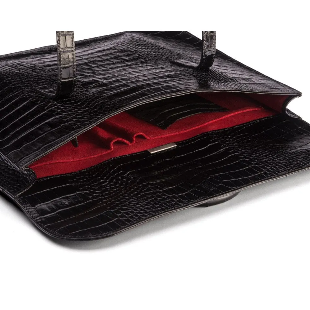 Luxury Leather Music Bag - Black Croc-Effect