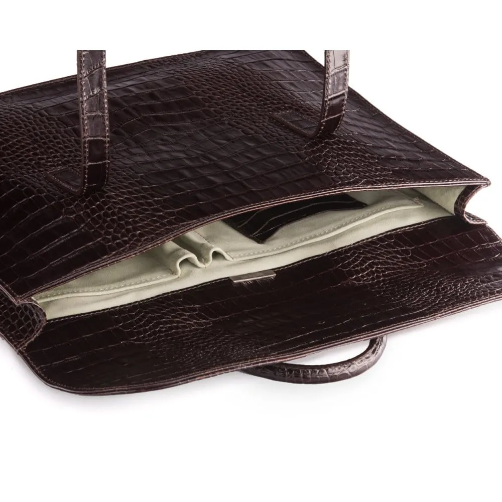 Luxury Leather Music Bag - Brown Croc-Effect