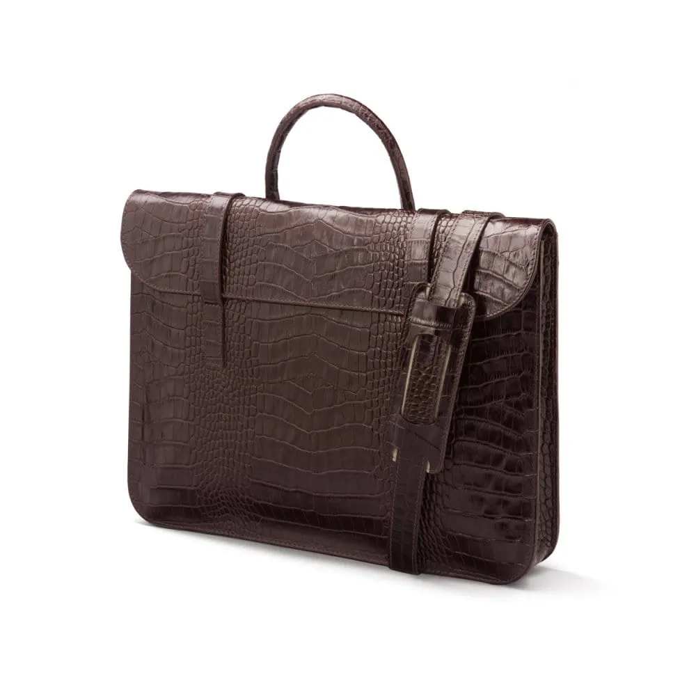 Luxury Leather Music Bag - Brown Croc-Effect