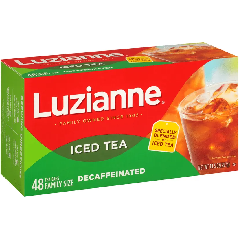 Luzianne, Decaffeinated, Black Iced Tea, Caffeine Free Tea Bags, 48 Count NEW