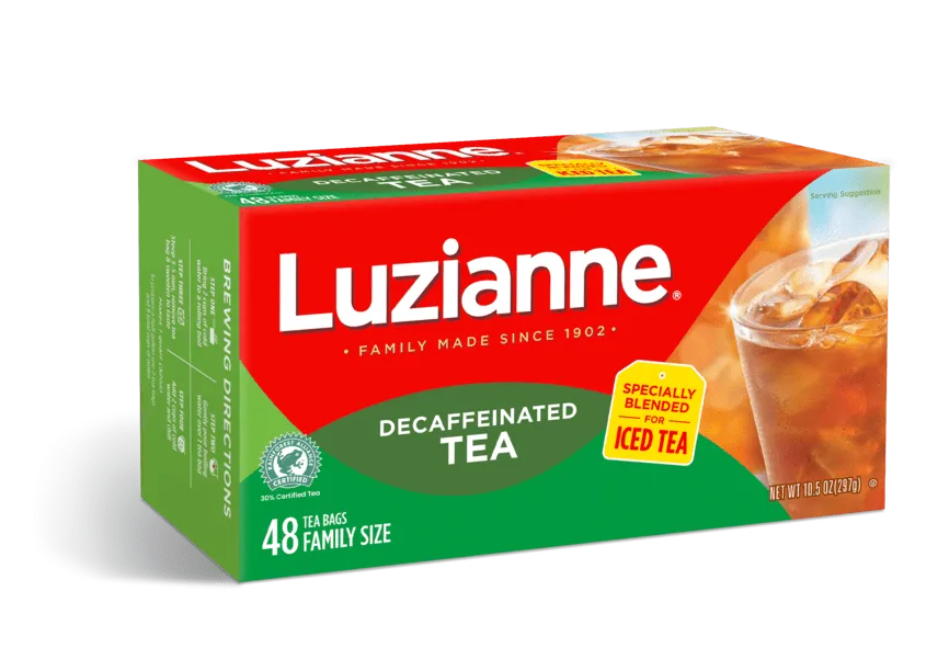 Luzianne, Decaffeinated, Black Iced Tea, Caffeine Free Tea Bags, 48 Count NEW