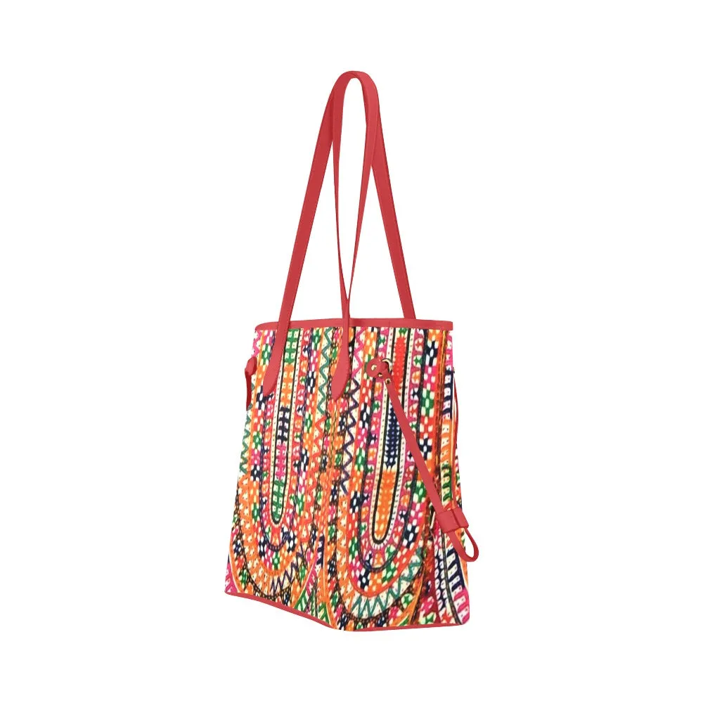 Makeba African Print Clover Tote Bag (Red handles)