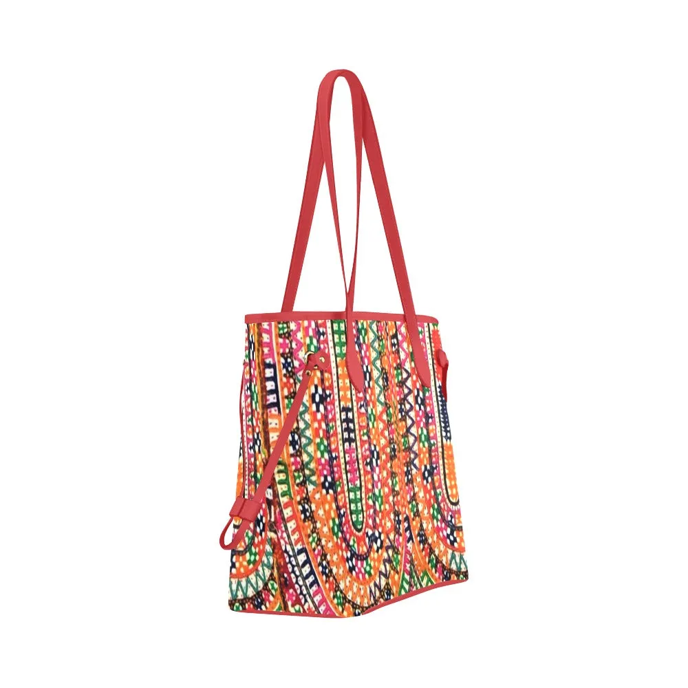 Makeba African Print Clover Tote Bag (Red handles)