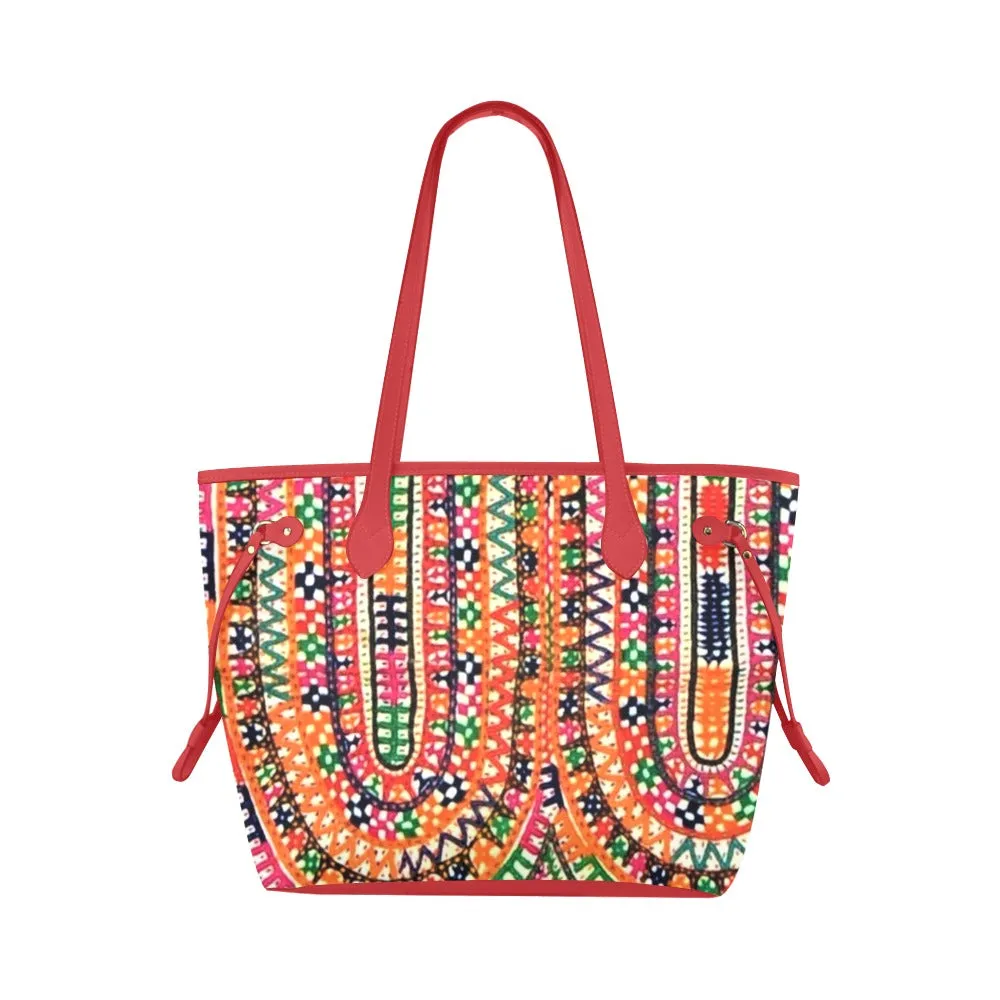 Makeba African Print Clover Tote Bag (Red handles)