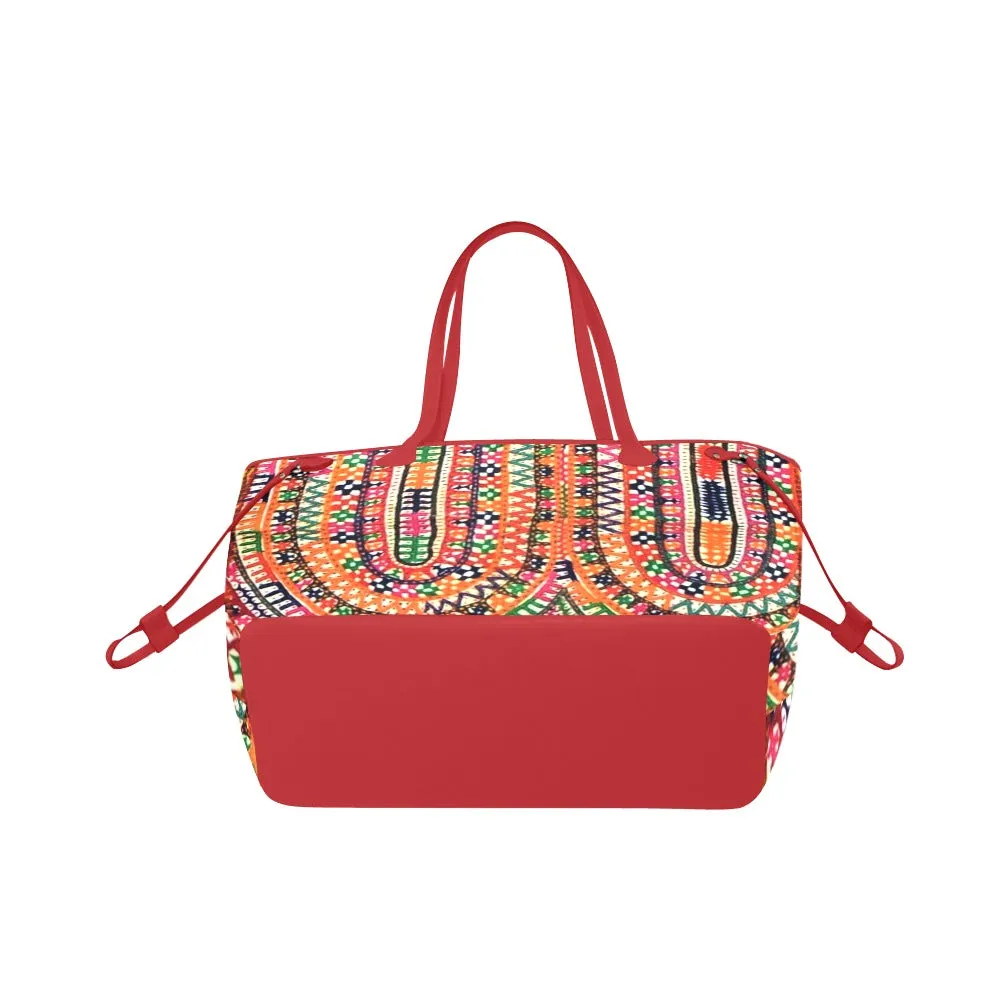 Makeba African Print Clover Tote Bag (Red handles)