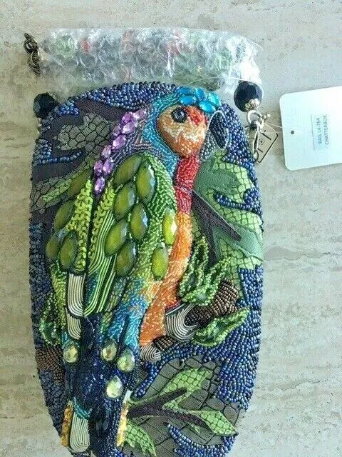 Mary Frances Chatterbox Bird Parrot Green Special Beaded Bag Handbag Purse NEW