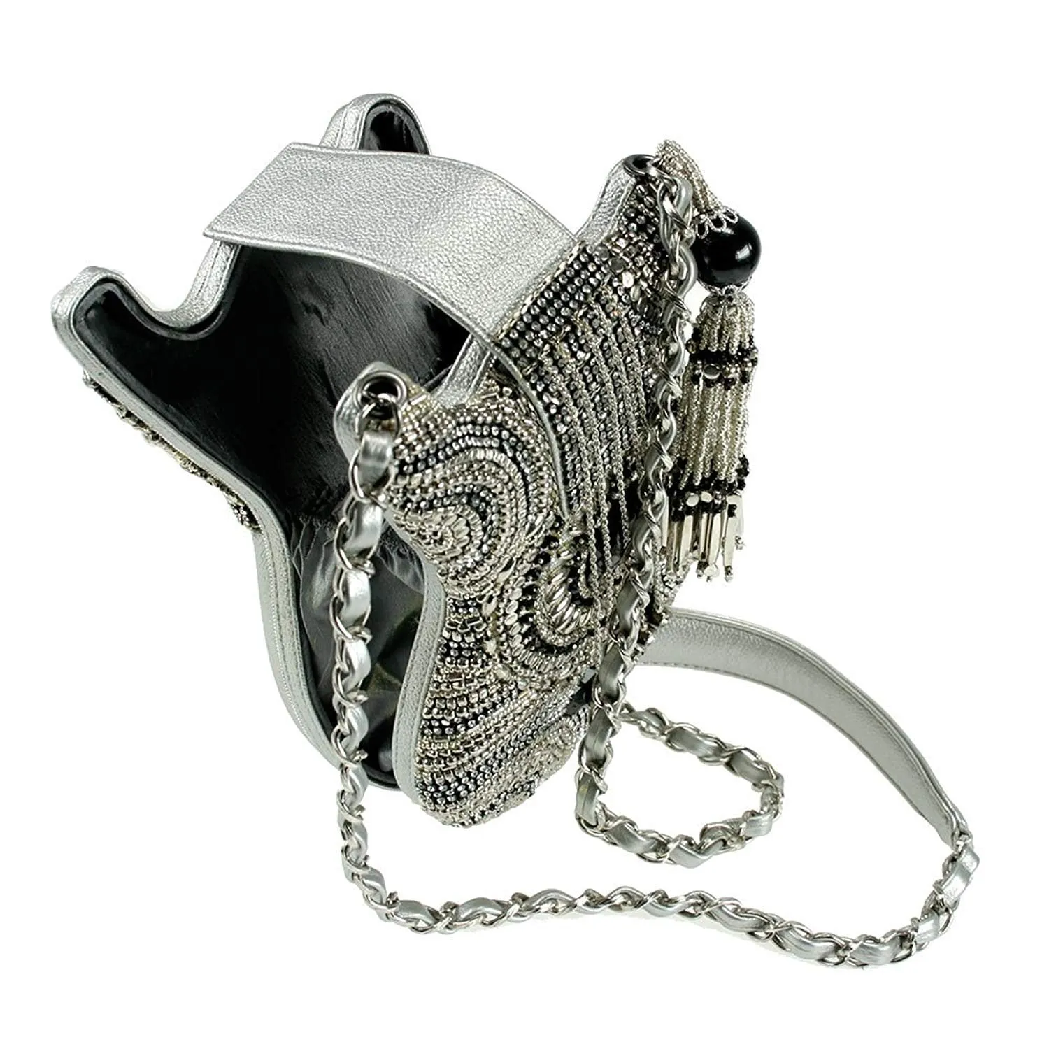 Mary Frances On Tour Special Chain Guitar Bag Beaded Silver Handbag Purse NEW