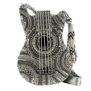 Mary Frances On Tour Special Chain Guitar Bag Beaded Silver Handbag Purse NEW