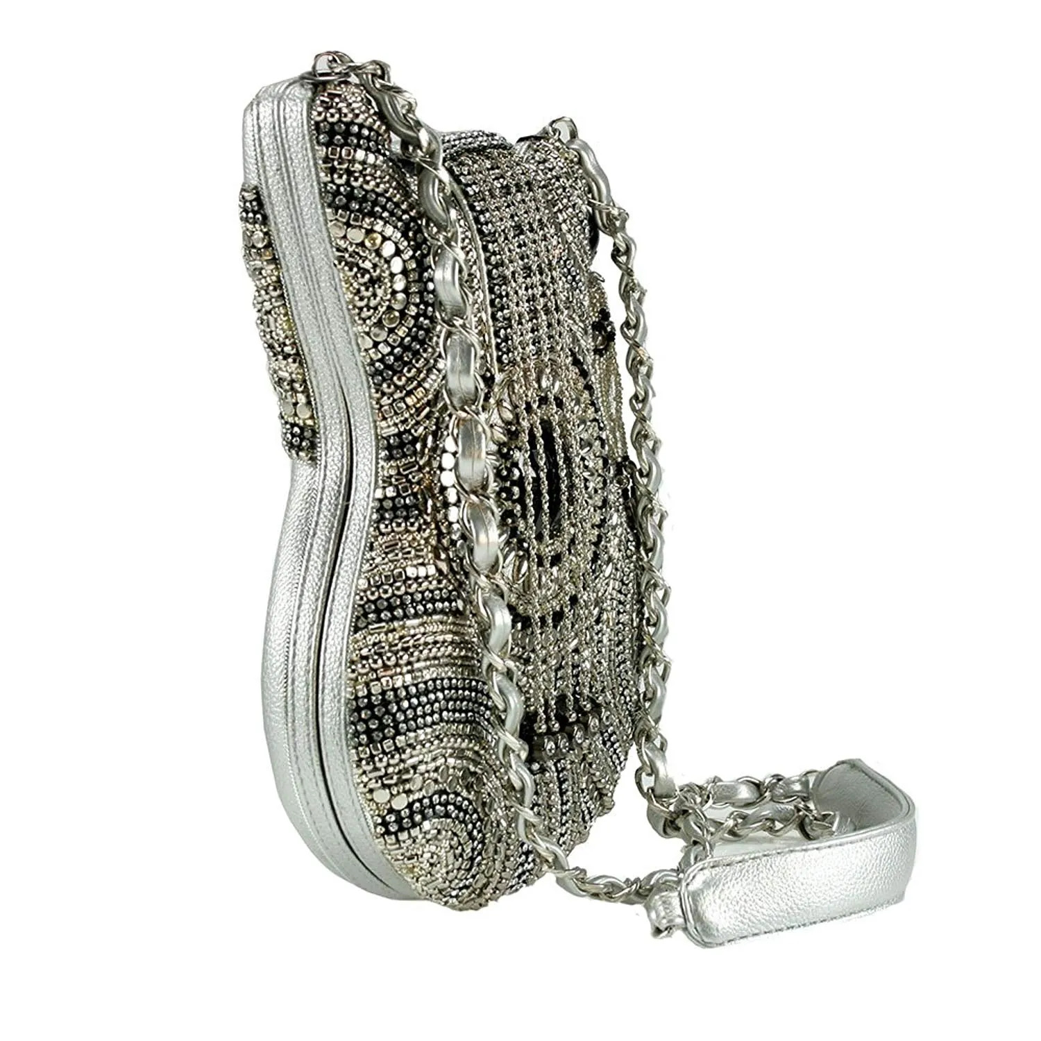 Mary Frances On Tour Special Chain Guitar Bag Beaded Silver Handbag Purse NEW