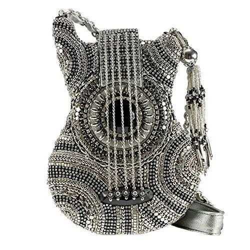 Mary Frances On Tour Special Chain Guitar Bag Beaded Silver Handbag Purse NEW