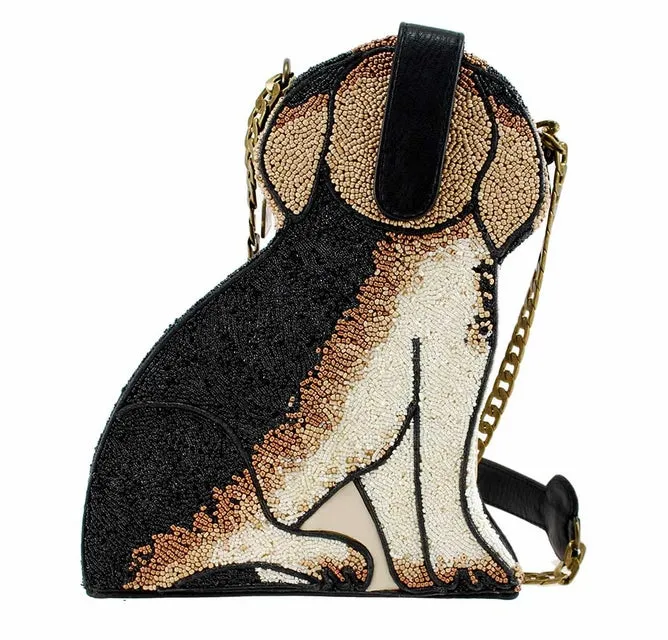 Mary Frances Regal Beagle Dog Puppy Pup Black White Special Gold Bag Handbag New