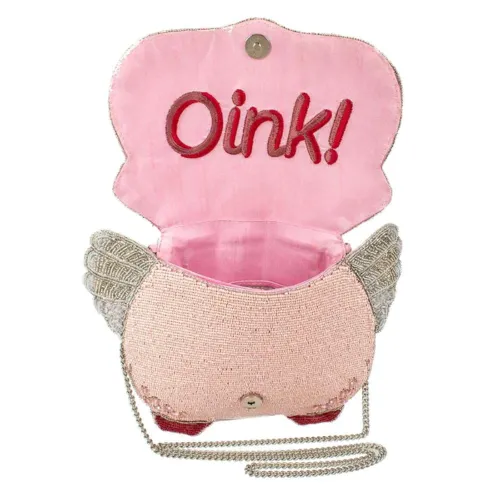 Mary Frances When pigs Fly Pink Spring Beaded Crossbody Clutch Handbag  NEW