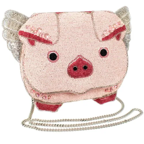Mary Frances When pigs Fly Pink Spring Beaded Crossbody Clutch Handbag  NEW