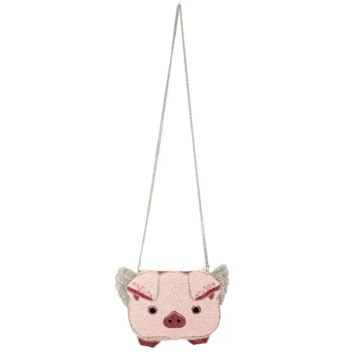 Mary Frances When pigs Fly Pink Spring Beaded Crossbody Clutch Handbag  NEW