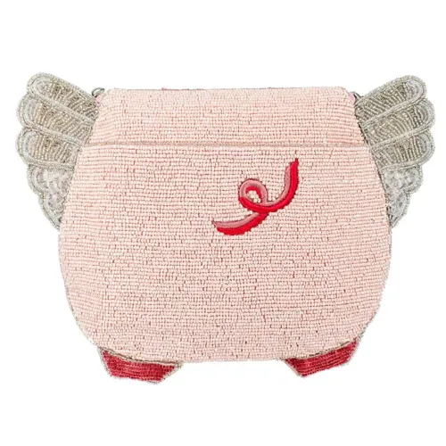 Mary Frances When pigs Fly Pink Spring Beaded Crossbody Clutch Handbag  NEW