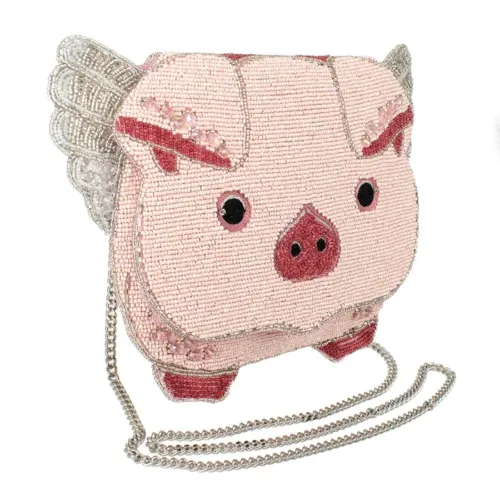 Mary Frances When pigs Fly Pink Spring Beaded Crossbody Clutch Handbag  NEW