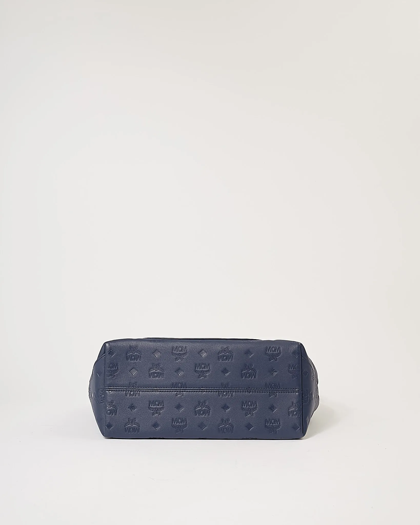 MCM Navy Monogram Embossed Leather Klara Hobo Shoulder bag