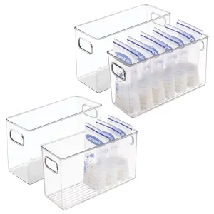 mDesign Baby Food Organizer Bin for Breast Milk Storage Bags/Formula - Pack of 4, 10" x 4" x 6", Clear