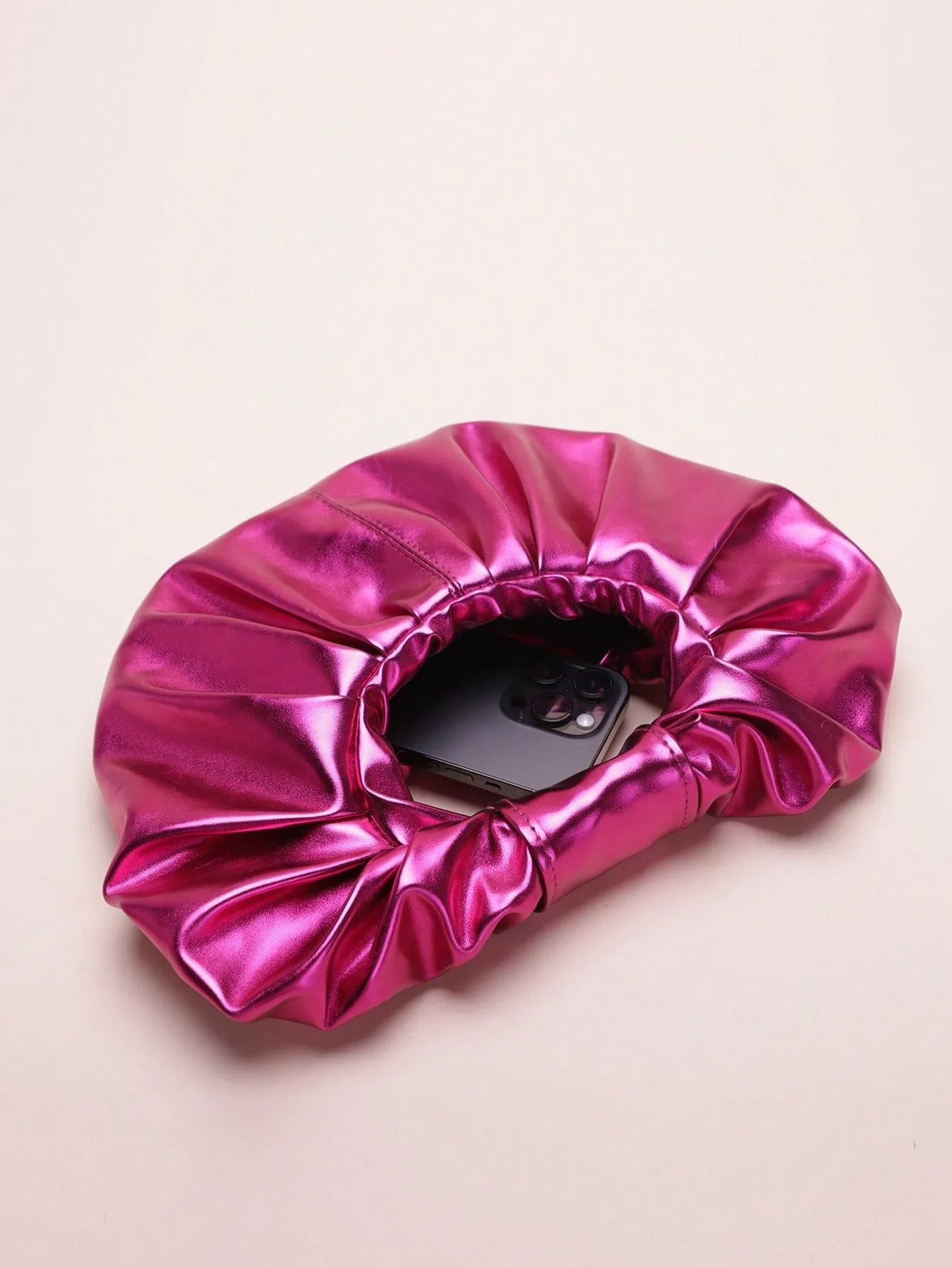 Medium Ruched Bag Top Handle - Hot Pink