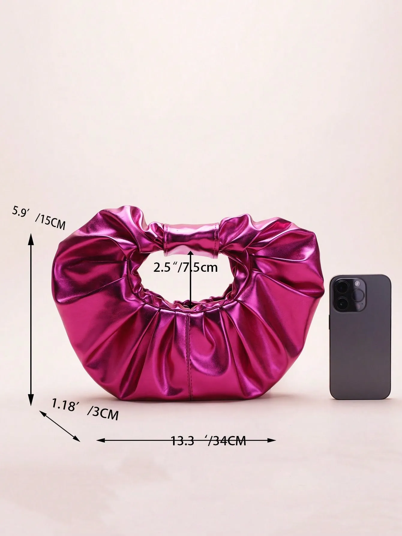 Medium Ruched Bag Top Handle - Hot Pink