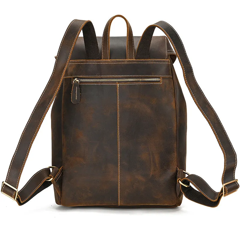 Men Leather Backpack 15 Inch Leather Laptop Backpack Retro Travel Backpack