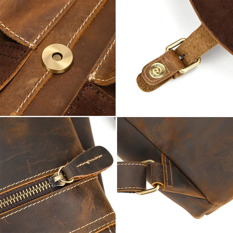 Men Leather Backpack 15 Inch Leather Laptop Backpack Retro Travel Backpack