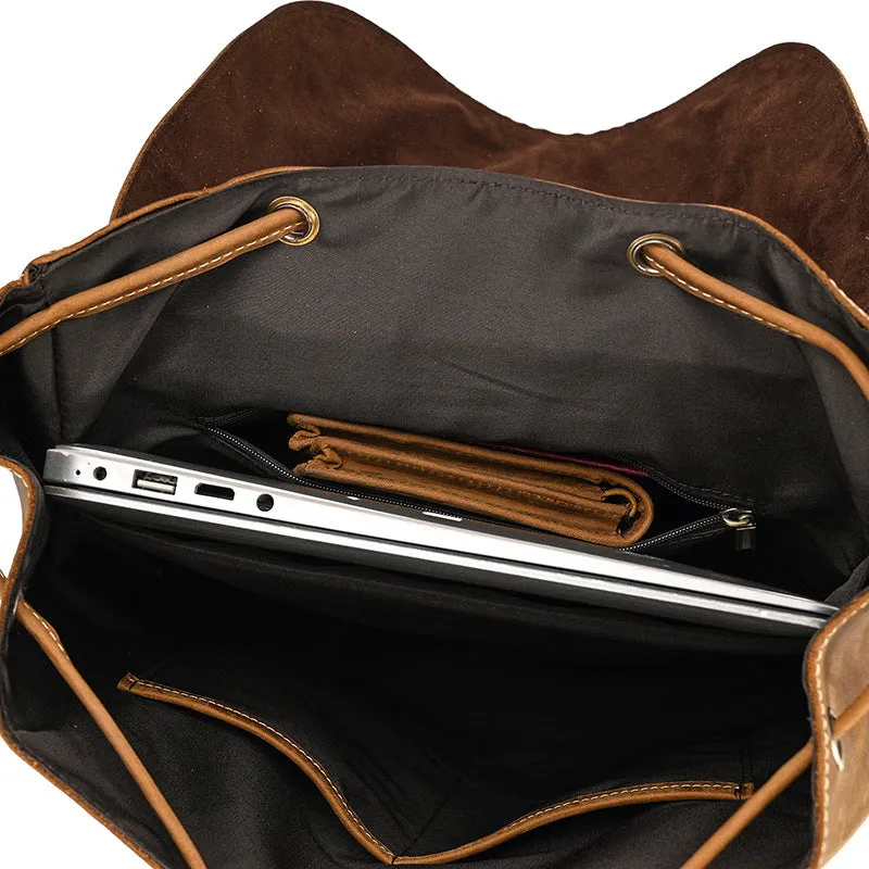Men Leather Backpack 15 Inch Leather Laptop Backpack Retro Travel Backpack