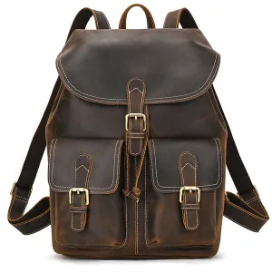 Men Leather Backpack 15 Inch Leather Laptop Backpack Retro Travel Backpack