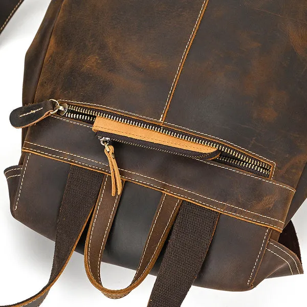 Men Leather Backpack 15 Inch Leather Laptop Backpack Retro Travel Backpack