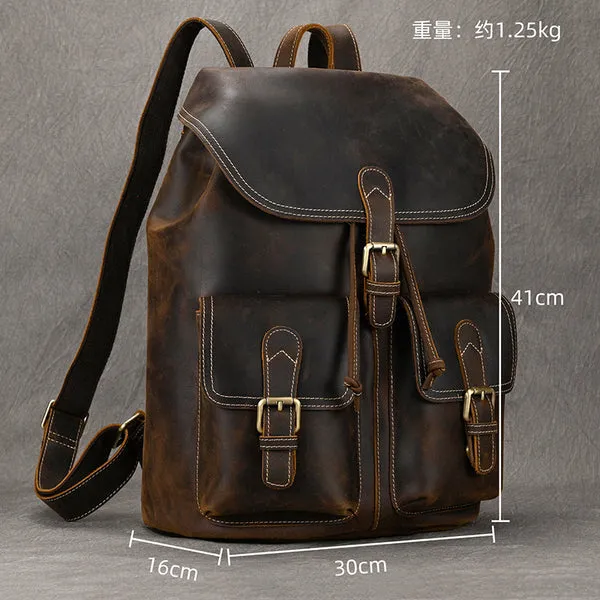 Men Leather Backpack 15 Inch Leather Laptop Backpack Retro Travel Backpack