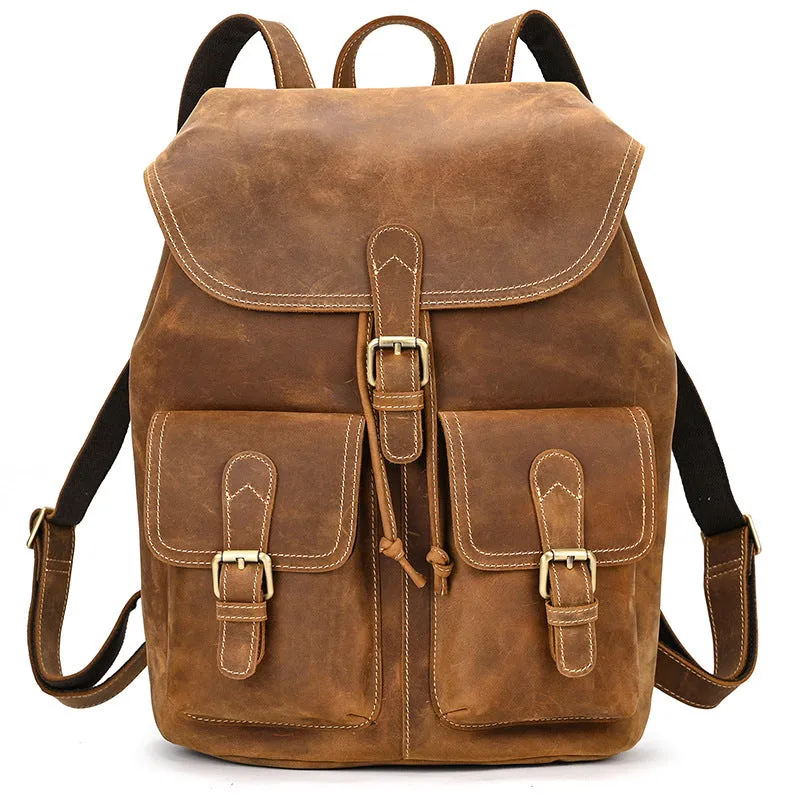 Men Leather Backpack 15 Inch Leather Laptop Backpack Retro Travel Backpack