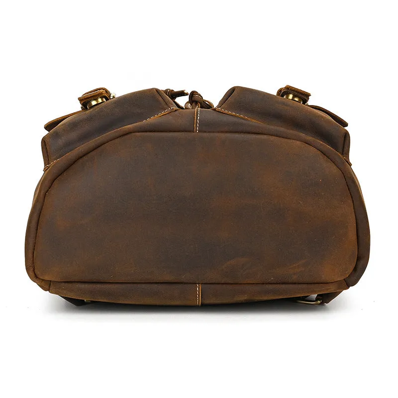 Men Leather Backpack 15 Inch Leather Laptop Backpack Retro Travel Backpack