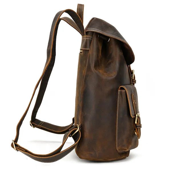 Men Leather Backpack 15 Inch Leather Laptop Backpack Retro Travel Backpack