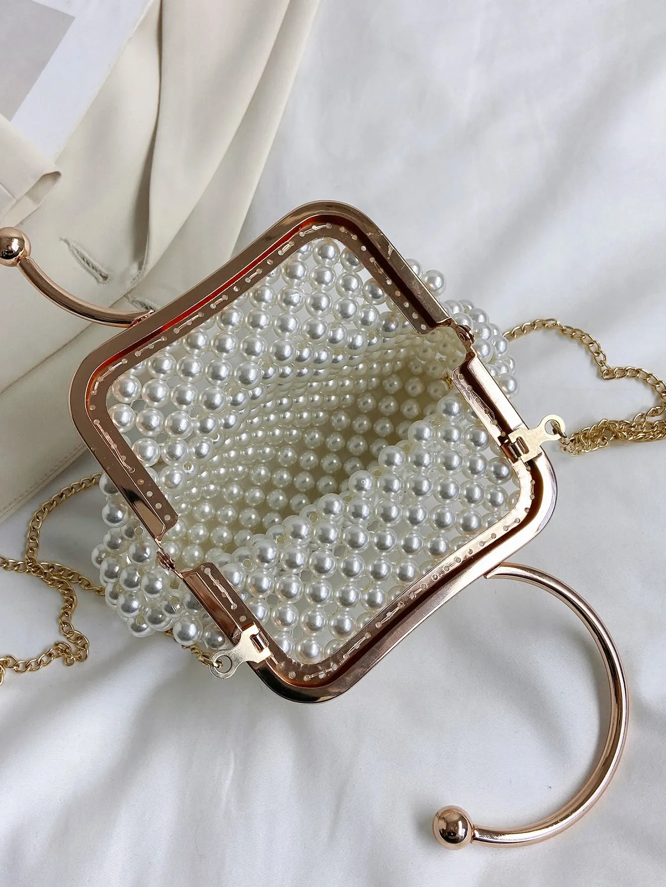 Mini Faux Pearl Decor Chain Evening Bag - White