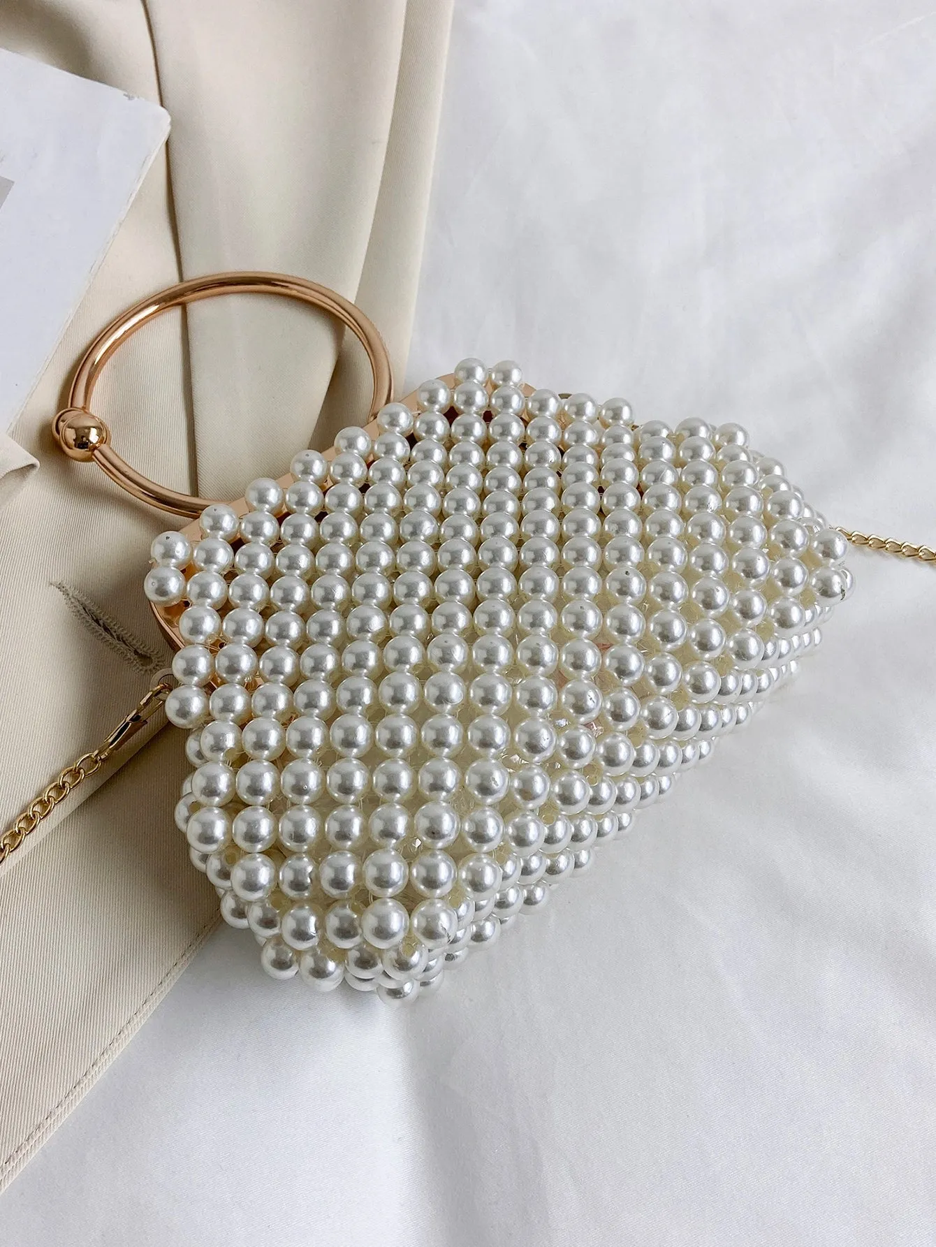 Mini Faux Pearl Decor Chain Evening Bag - White