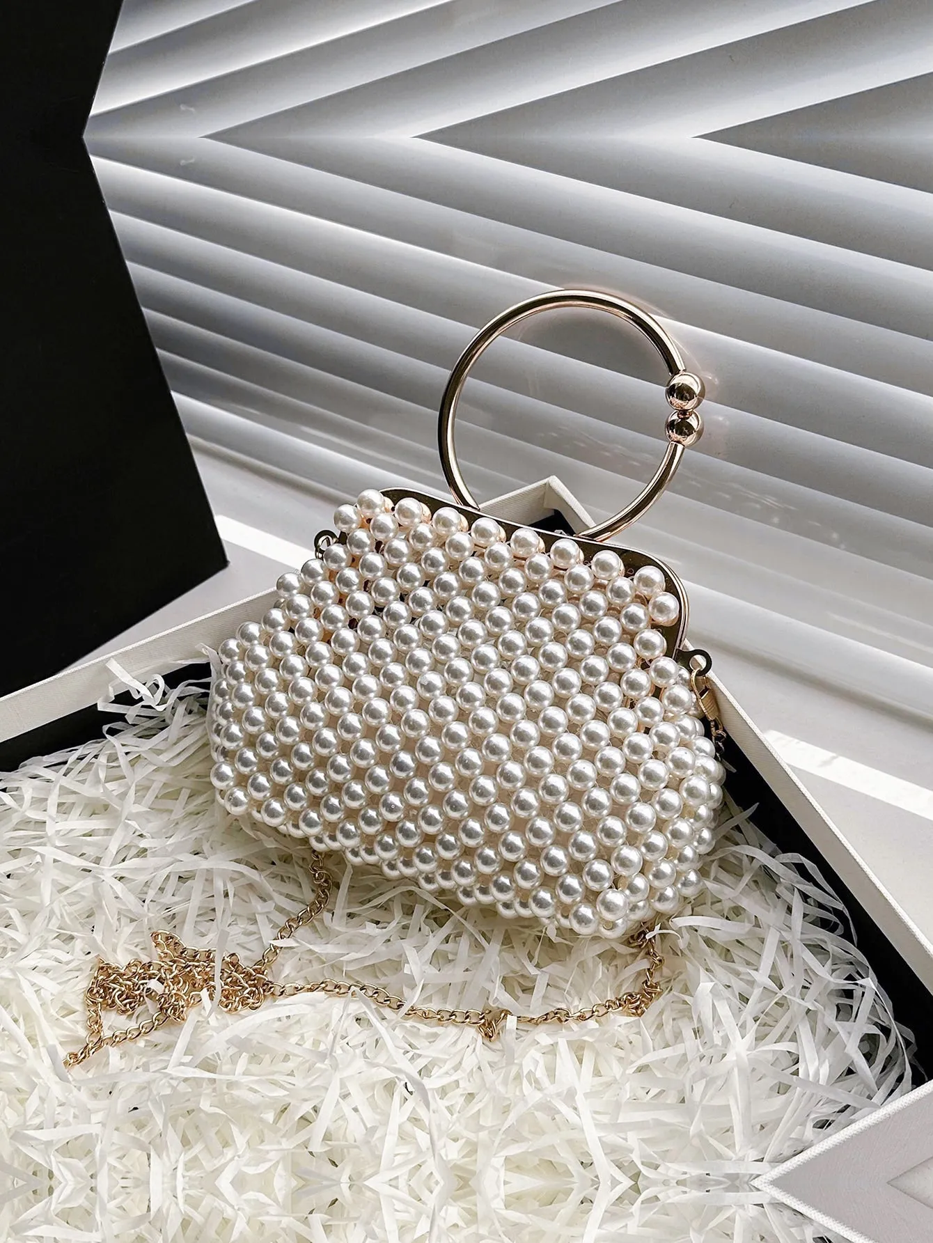 Mini Faux Pearl Decor Chain Evening Bag - White