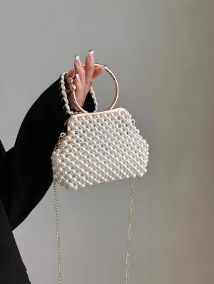 Mini Faux Pearl Decor Chain Evening Bag - White