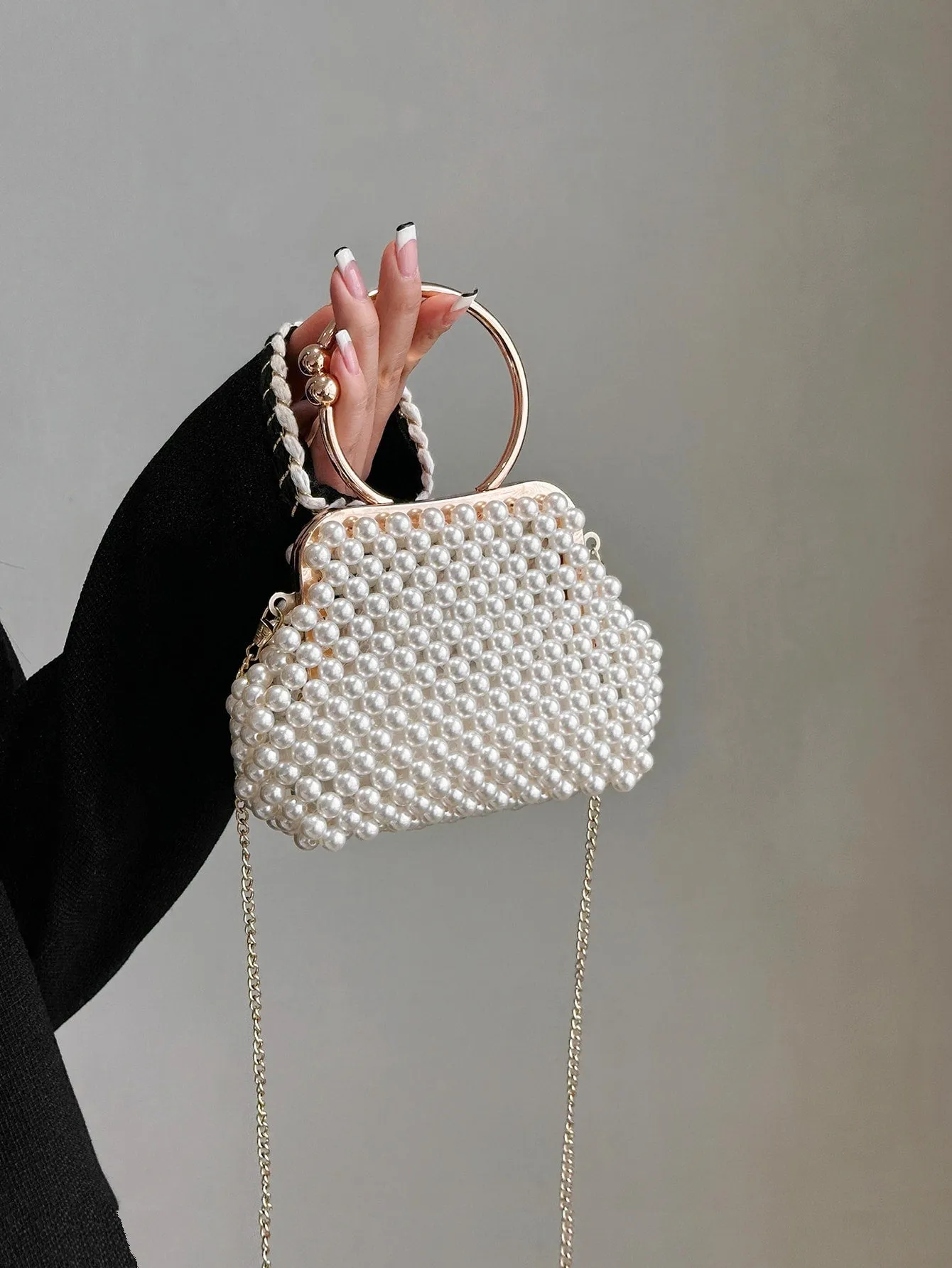 Mini Faux Pearl Decor Chain Evening Bag - White