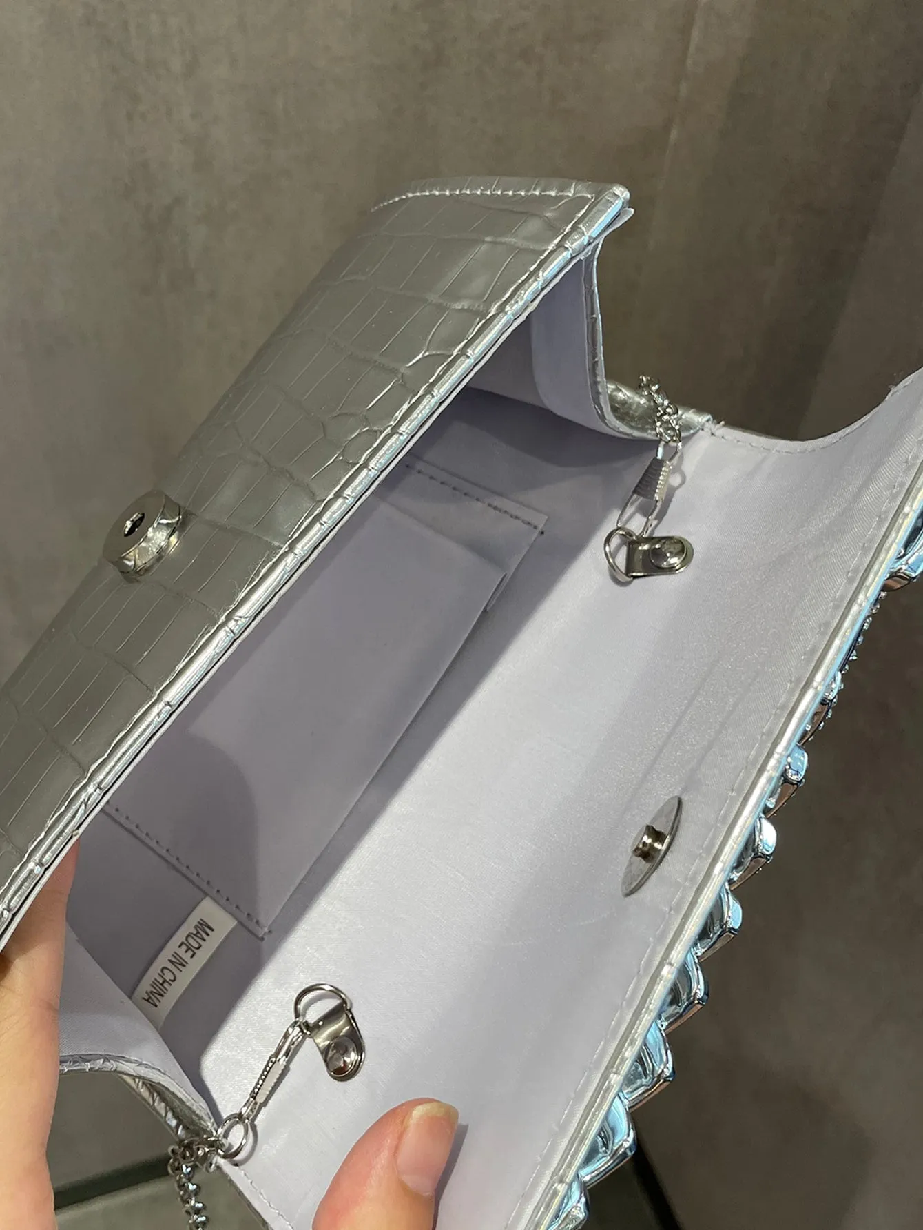 Mini Pu Clutch Bag With Chain Decor - Silver